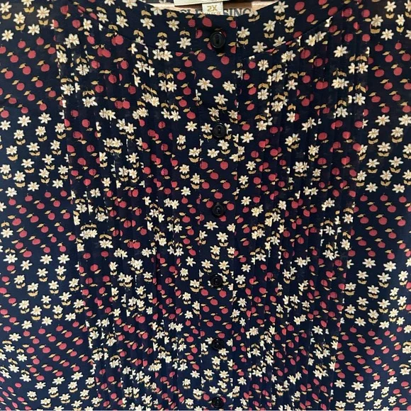ModCloth ~ new ~ Sleeveless Retro Pleated Chiffon Fruit Floral Dress size 2X - Picture 4 of 16